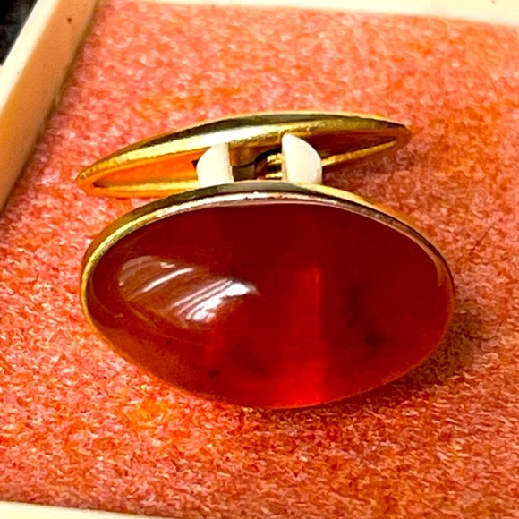 VTG Gold Plated Retro Cufflinks CUFF LINKS With Amber Baltic Kaliningrad - Picture 2 of 7